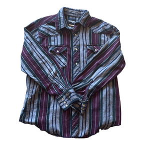 Wrangler Mens L Blue Vintage Long Sleeve Cotton Flannel Shirt
